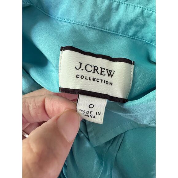 J. Crew Collection Ruffle Shirt In Garment Dyed Blue 100% Silk Size 0 - Picture 9 of 10